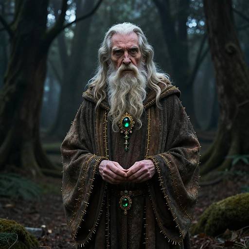 Elderly Wizard in Enchanted Forest
