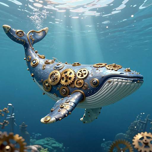 Steampunk Clockwork Whale in Underwater Realm