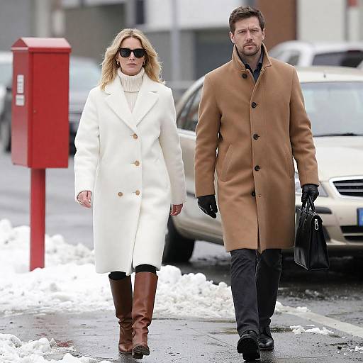 Serious Walk on a Snowy Street