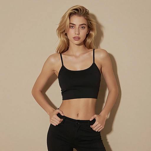 Blonde Woman in Black Outfit