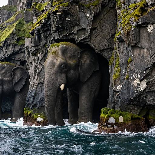 Elephant-Like Mossy Coastal Cliffs