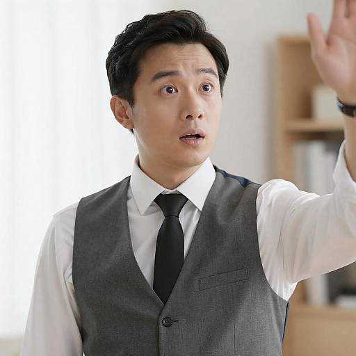 Surprised Man in Gray Vest Portrait