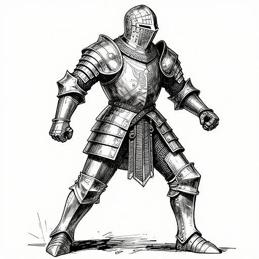 Ink Illustration of Medieval Warrior Armor