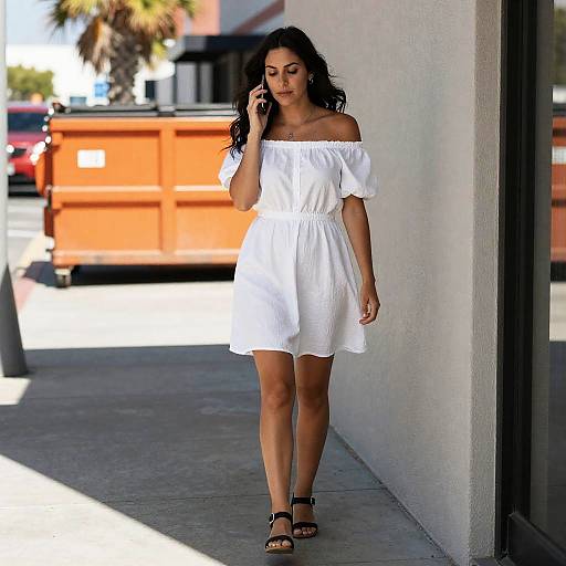 Urban Scene: Woman in Off-Shoulder Dress