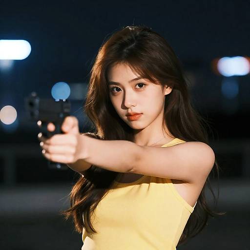 Intense Nighttime Portrait with Gun