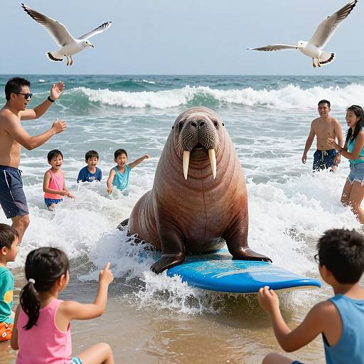 Walrus Surfing on Sunny Beach