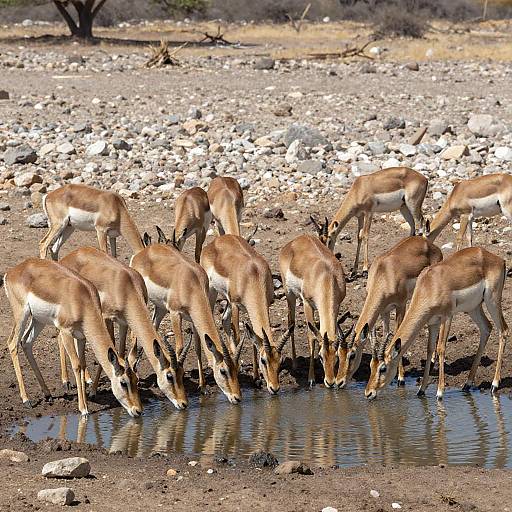 Antelopes at a Rocky Waterhole