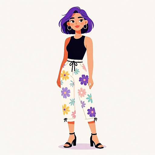 Chic Woman in Floral Capri Pants