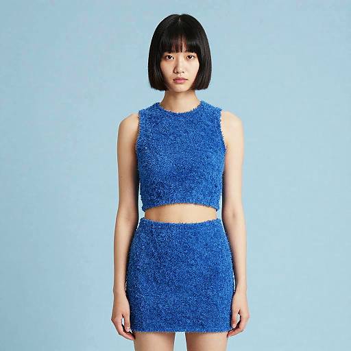Young Woman in Textured Blue Outfit