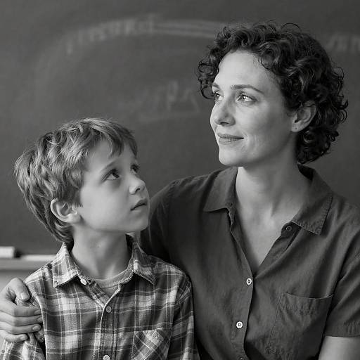 Woman Comforting Young Boy in Classroom