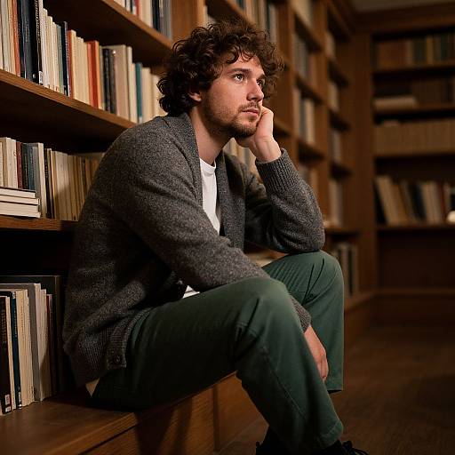 Thoughtful Man in Cozy Library