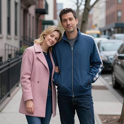 Couple on Sidewalk in Urban Setting