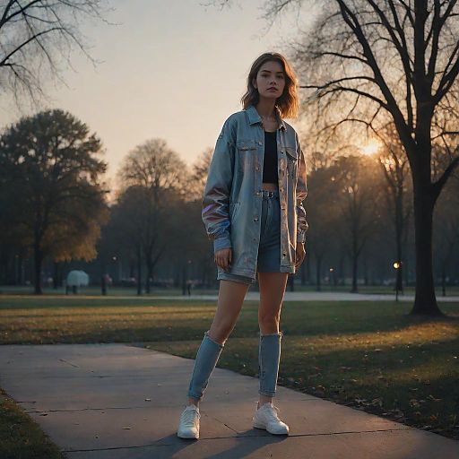 Cinematic Dawn Fashion Portrait in Park