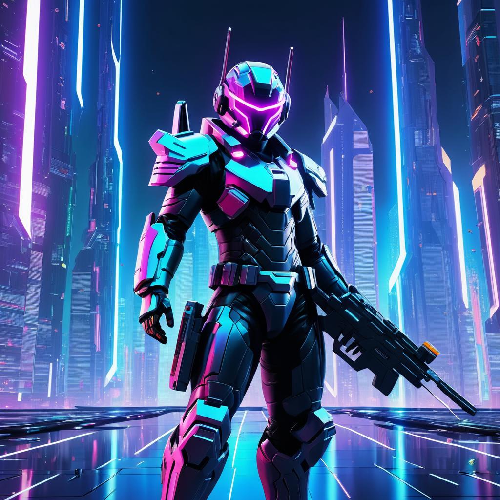 Futuristic Bounty Hunter in Neon City