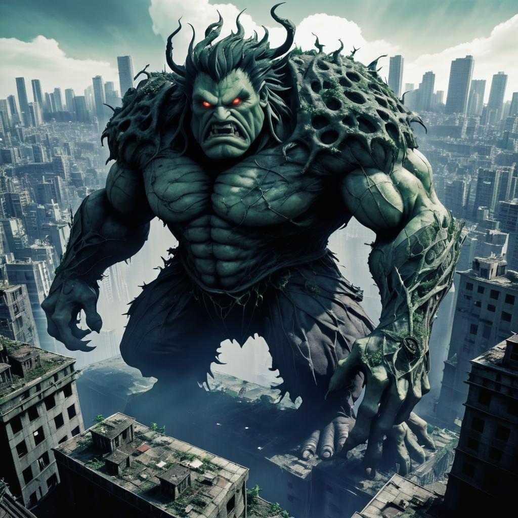 Grotesque Giant Over Crumbling City