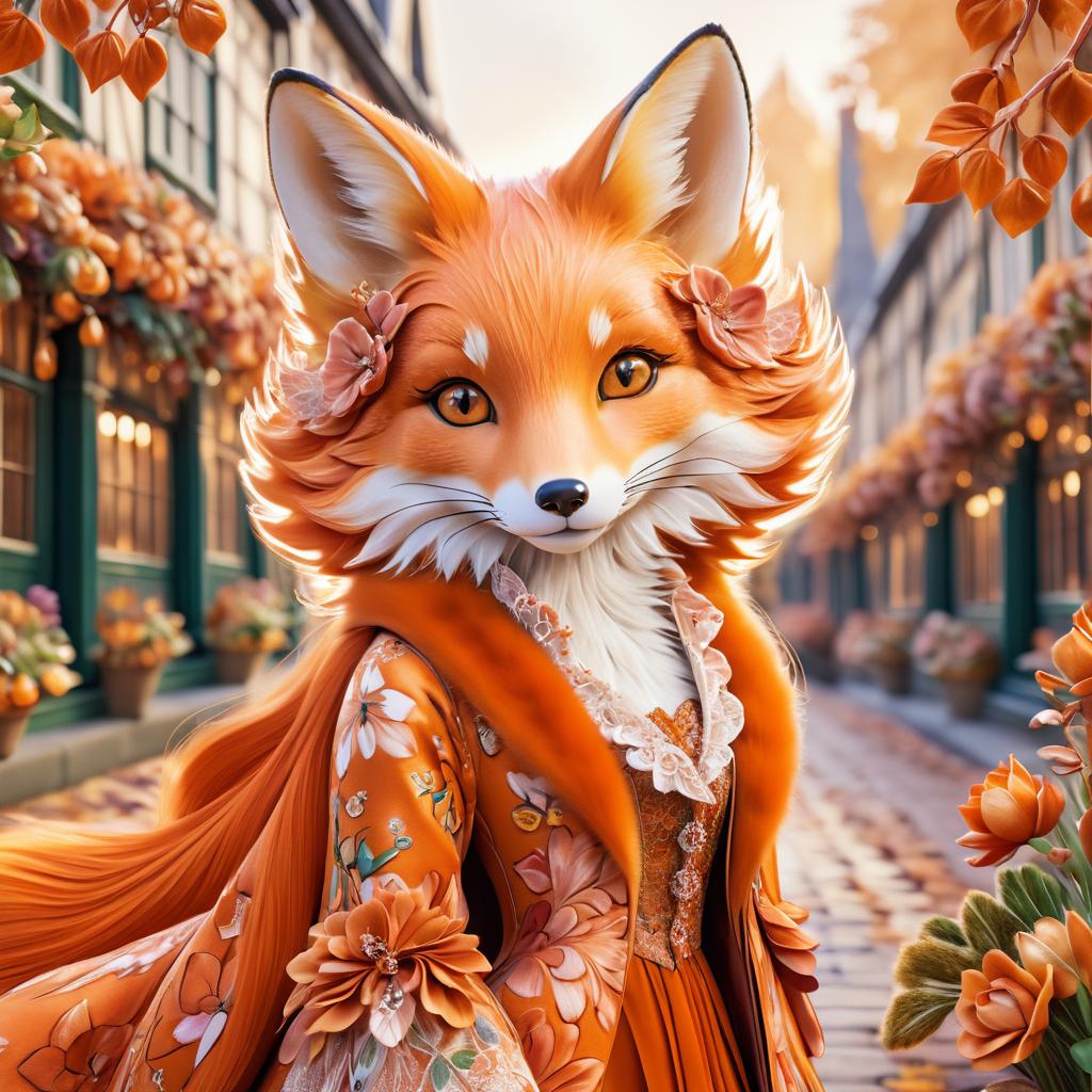 Whimsical Fox Portrait in Floral Elegance