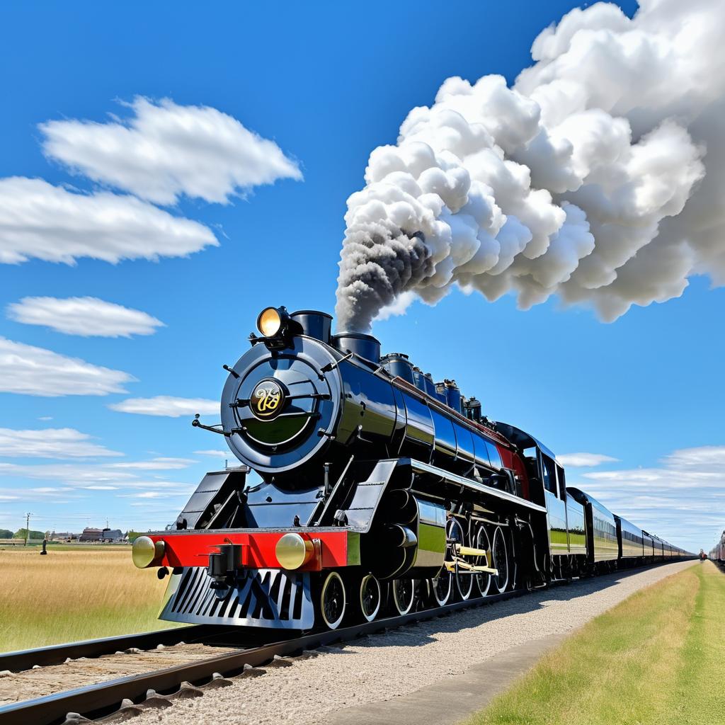 Classic Steam Locomotive in Blue Sky