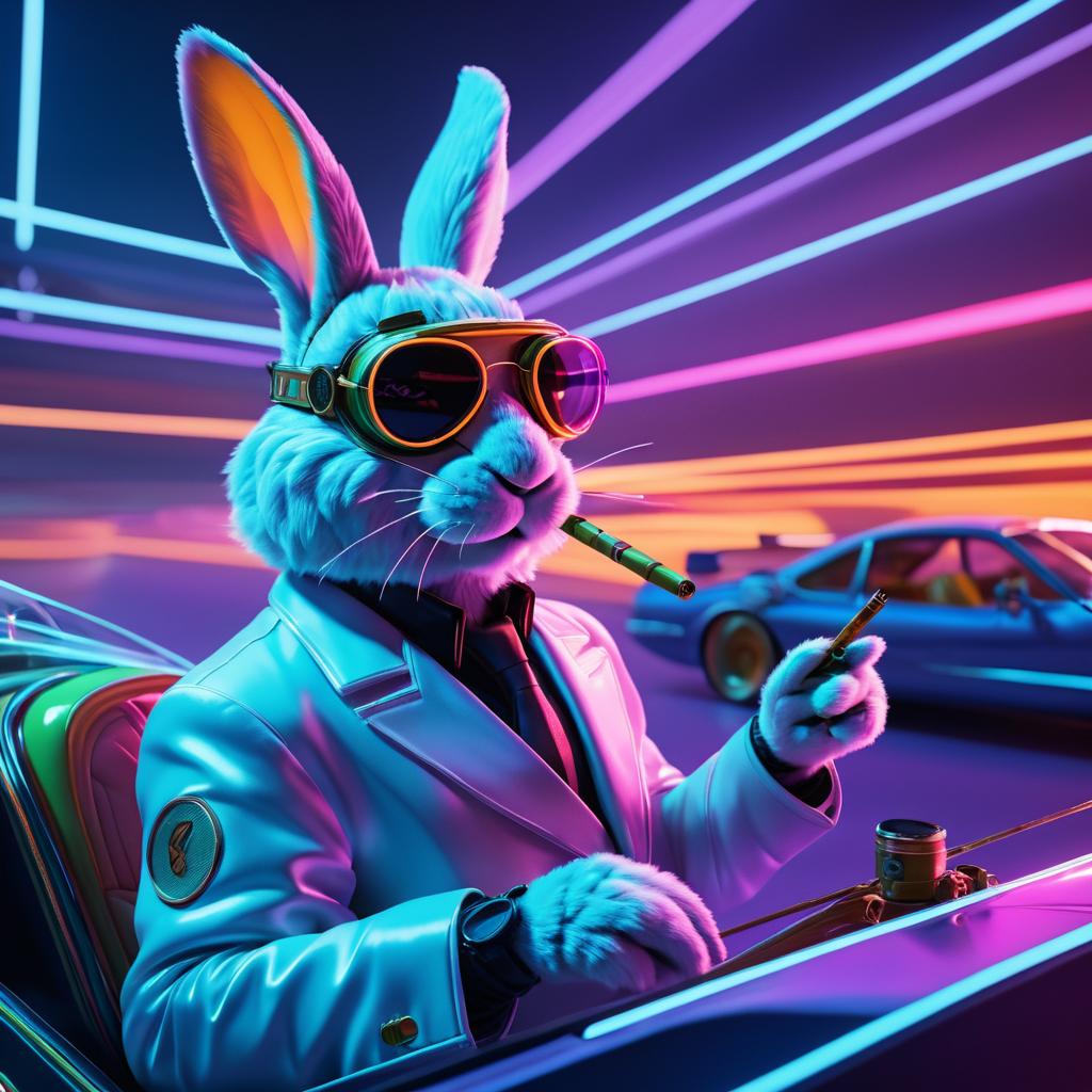 Cinematic Rabbit in Neon Racing Arena