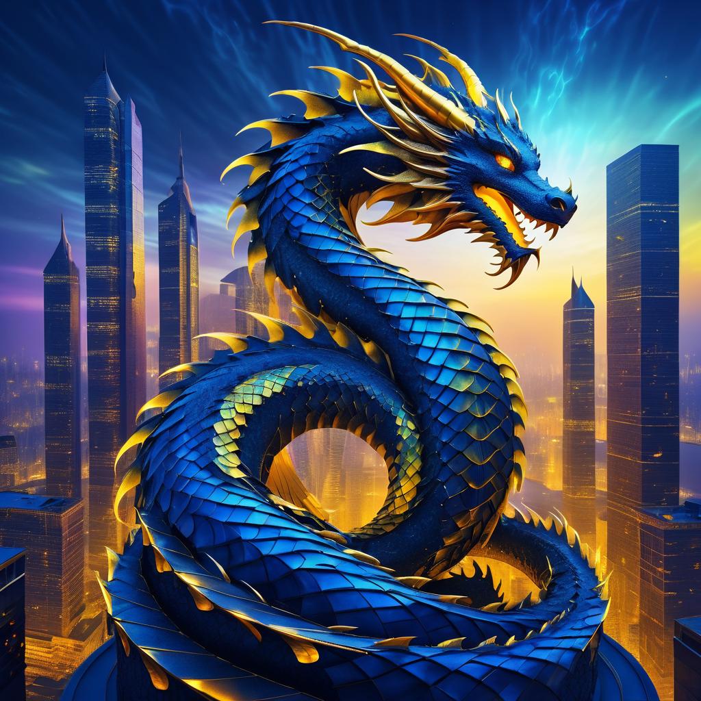 Surreal Dragon Embracing Urban Skyline