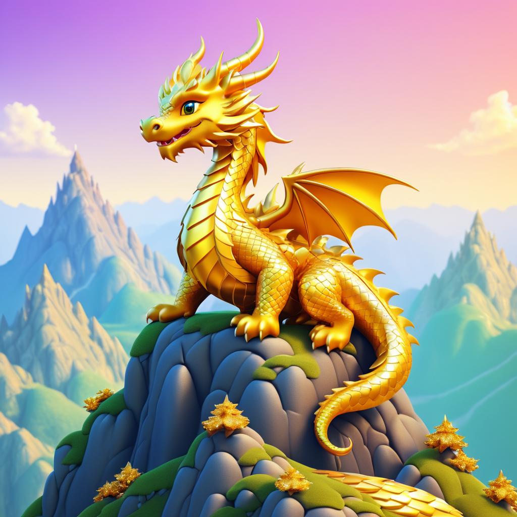 Playful Golden-Scaled Dragon on Peak