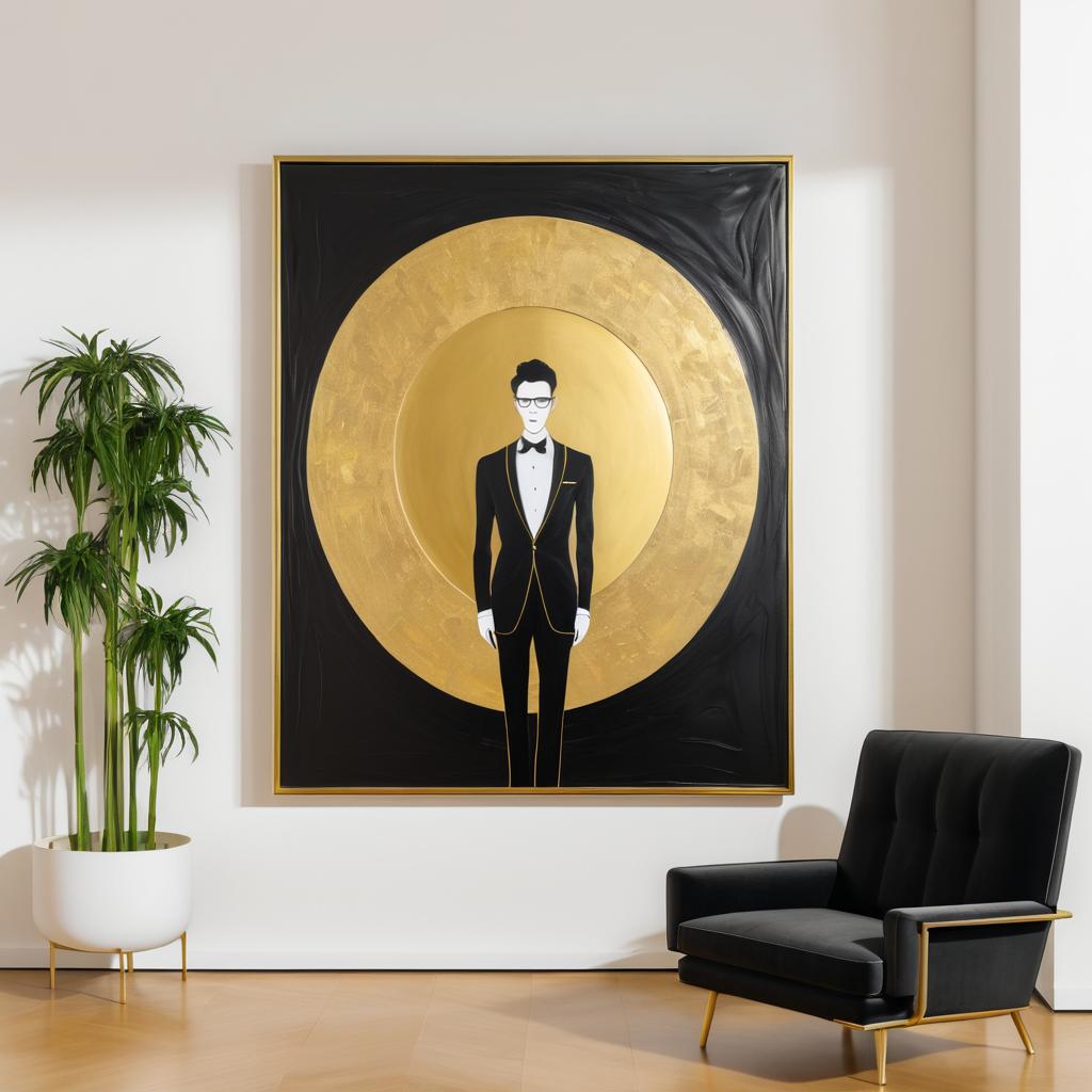 Elegant Abstract Art with Tuxedo Figure