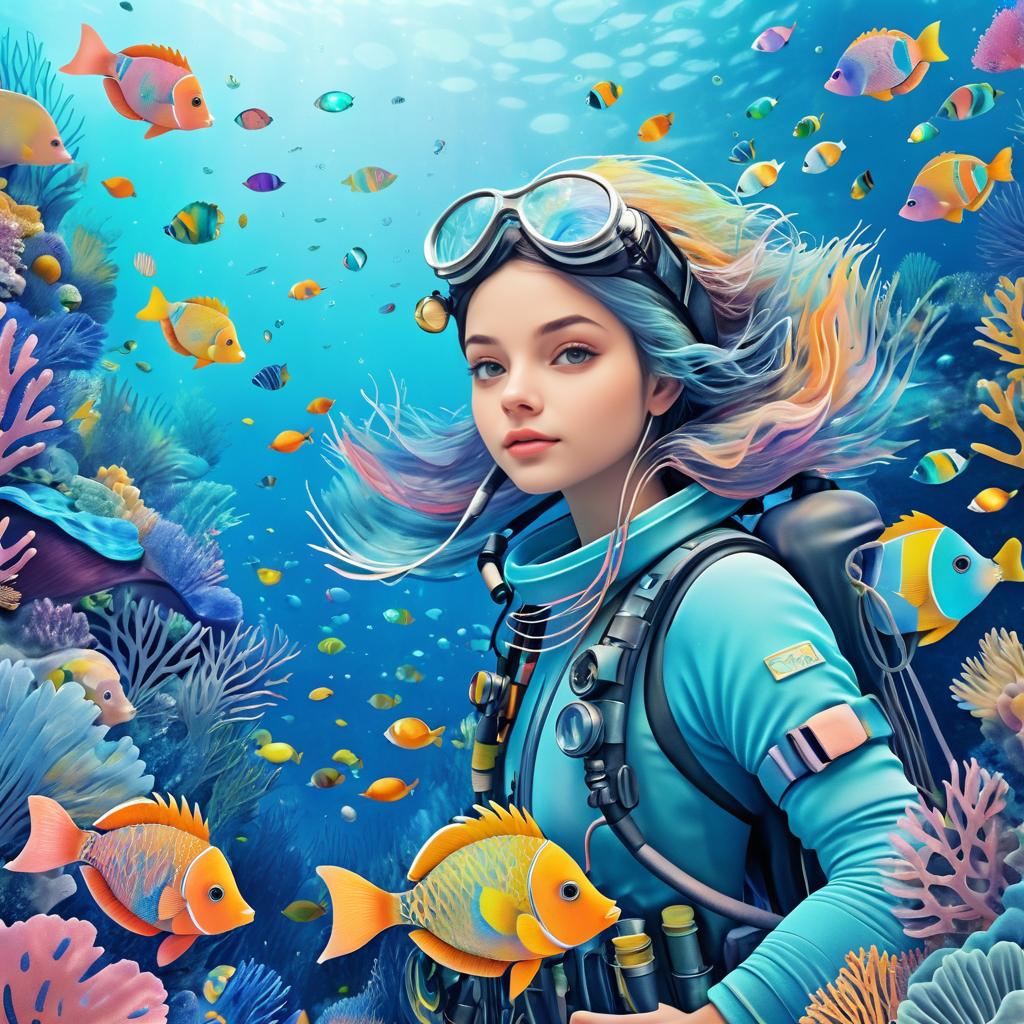 Whimsical Underwater Explorer in Pastels