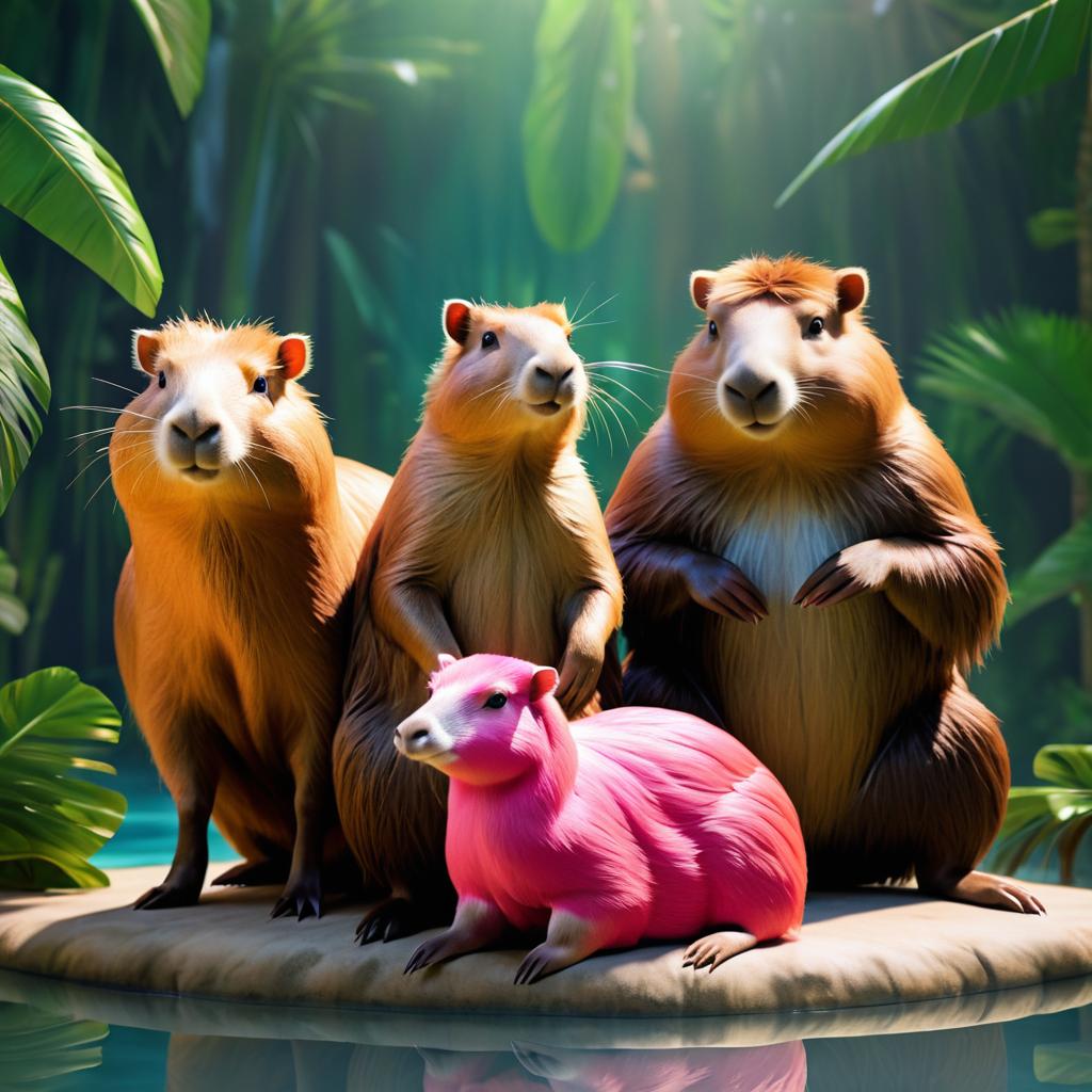 Serene Wildlife Trio: Capybara, Flamingo, Sloth