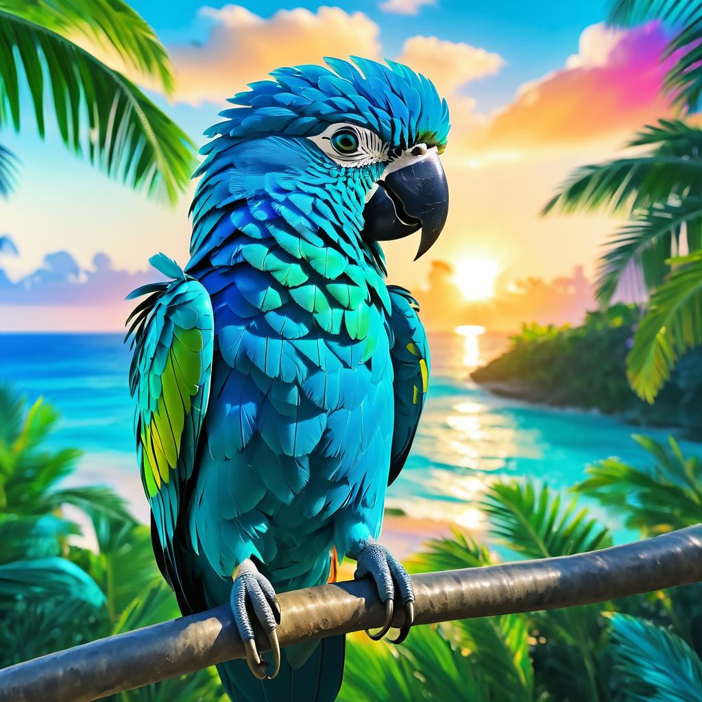 Vibrant Cerulean Parrot Portrait in Sunset