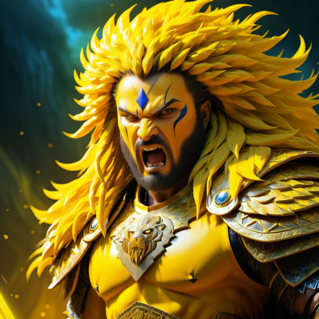 Fierce Warrior with Roaring Lion's Mane