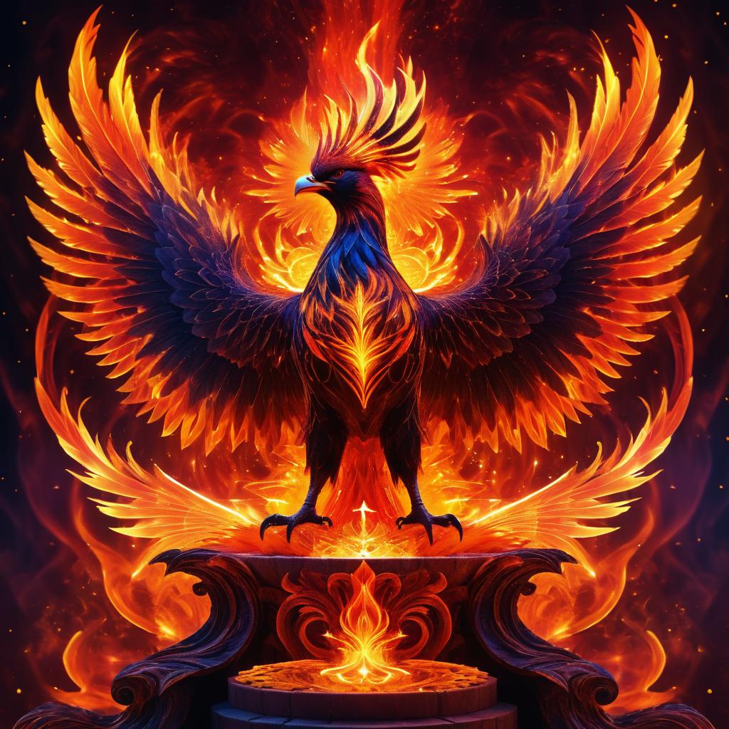 Fiery Phoenix King: Abstract Fantasy Art