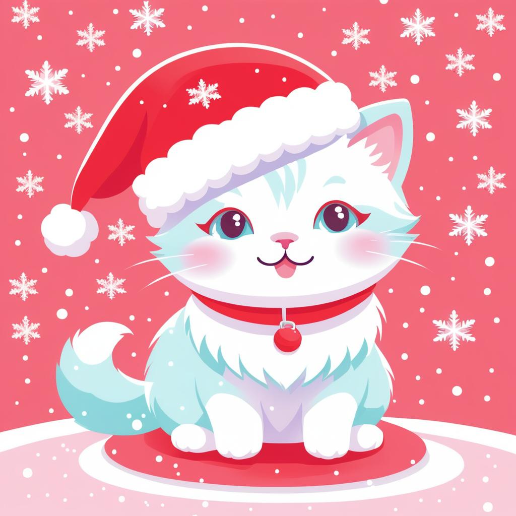 Kawaii Christmas Cat in Pastel Colors