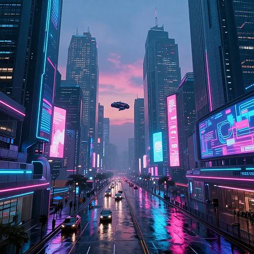 Futuristic Cyberpunk City at Dusk