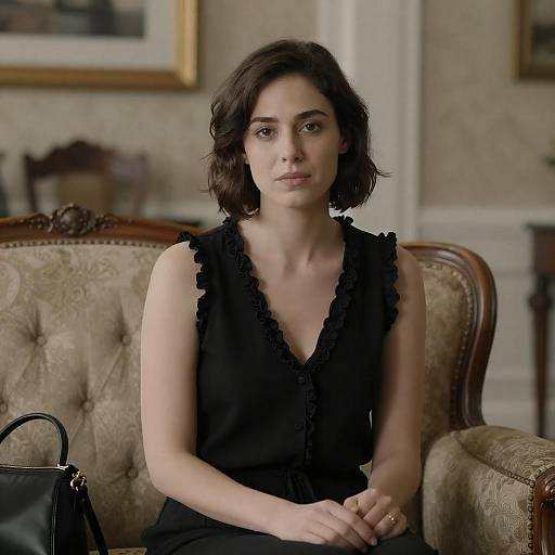 Elegant Woman on Ornate Couch