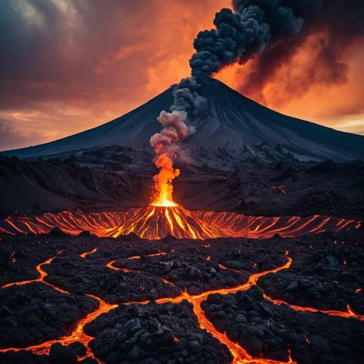 Radiant Erupting Volcano with Molten Lava