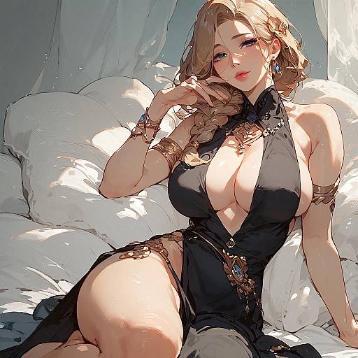 Elegant Anime Woman in Black Dress