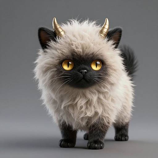 Fluffy Cat with Tiny Golden Horns