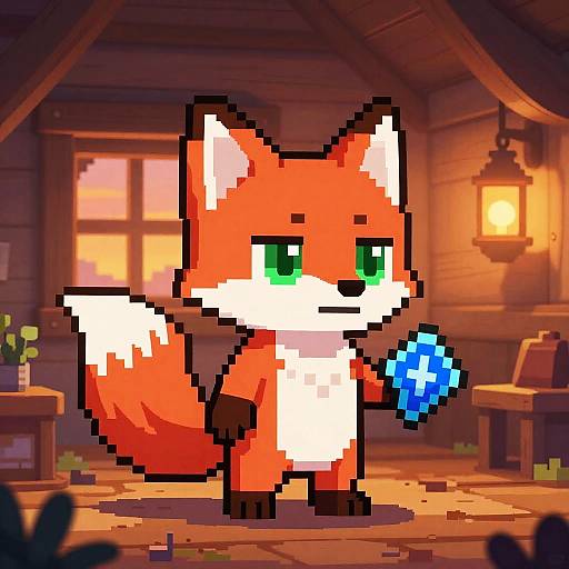 Pixel Art Fox in Cozy Cabin