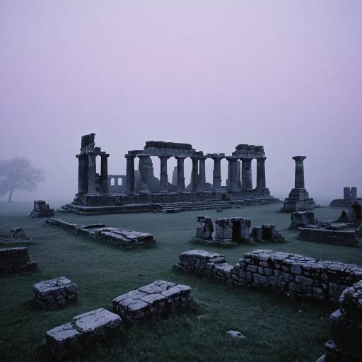 Foggy Ancient Ruins at Pre-Dawn