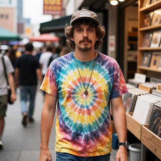 Vintage Record Store Owner in Tie-Dye