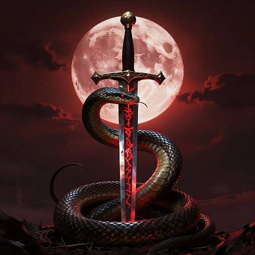 Demonic Snake Wrapped Around Cursed Sword