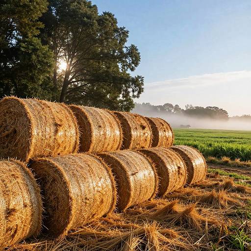 Rustic Farm Silage Bales at Dawn