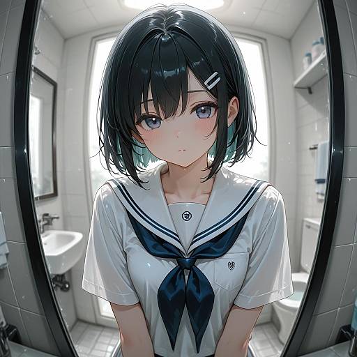 Fisheye Bathroom Mirror — Schoolgirl Reflection