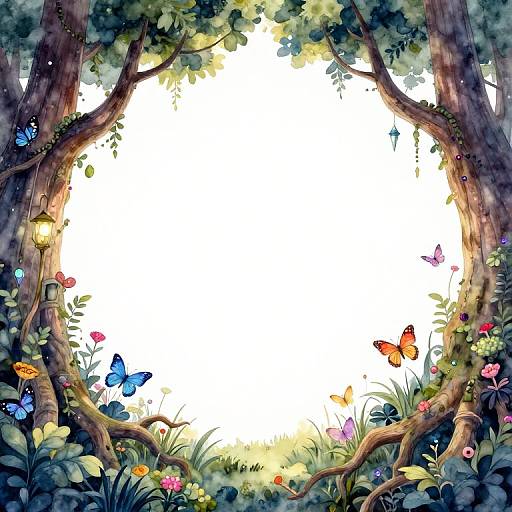 Enchanted Forest Watercolor Border