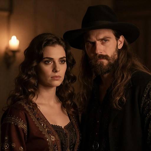 Intense Couple in Dim Candlelight Setting