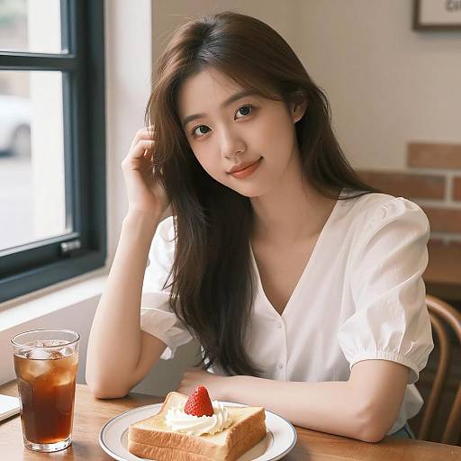 Charming Asian Woman at a Cafe