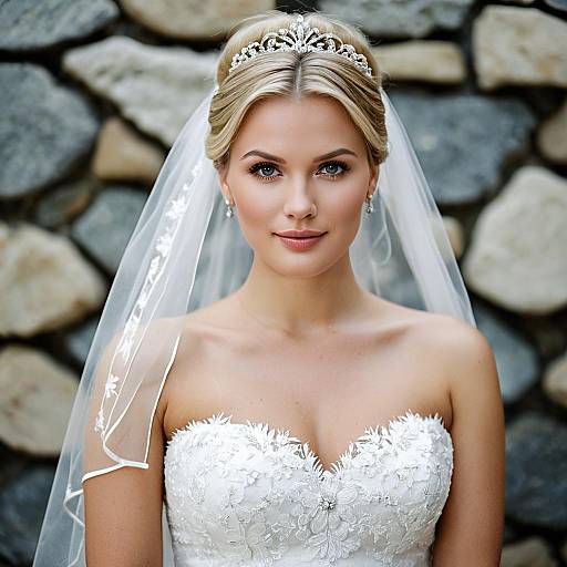 Elegant Blonde Bride in Lace Wedding Dress