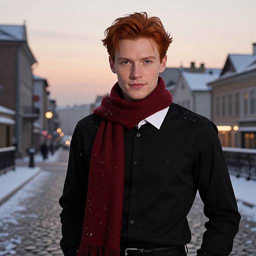 Confident Red-Haired Man in Winter City