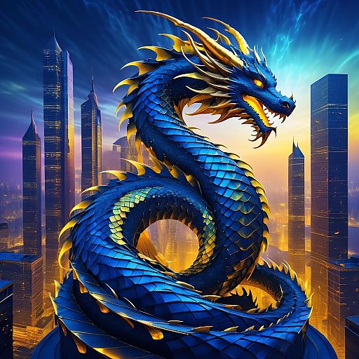 Surreal Dragon Embracing Urban Skyline Surreal Dragon Embracing Urban Skyline