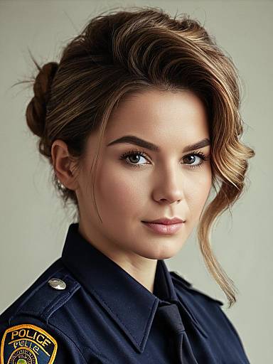 Close-Up Policewoman Headshot with Styled Hair