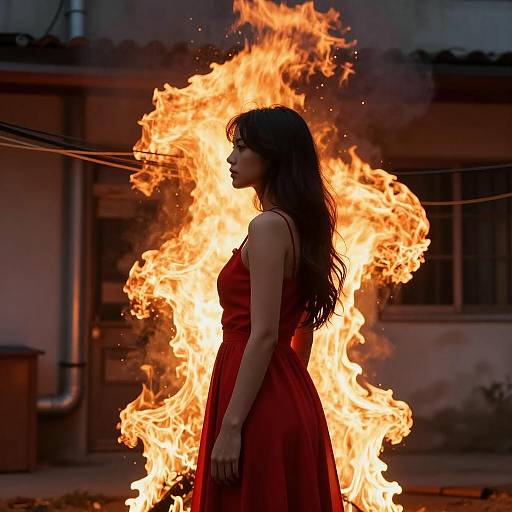 Silhouette of a Woman in Flames